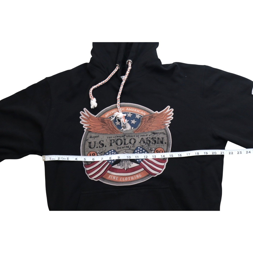 Y2K US Polo Assn Mens XXL Black Americana Graphic Eagle Flag Pullover Sweatshirt - Picture 5 of 8